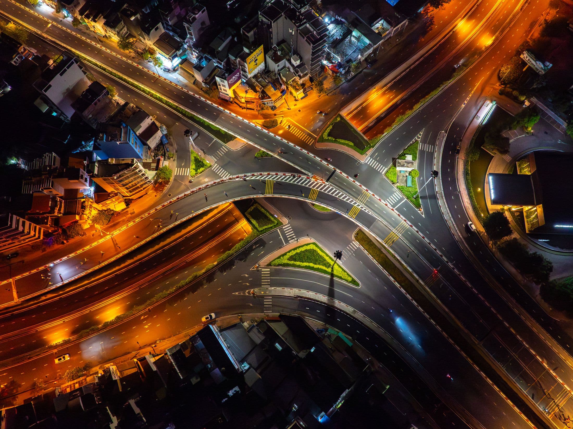 Aerial view of a completed highway interchange