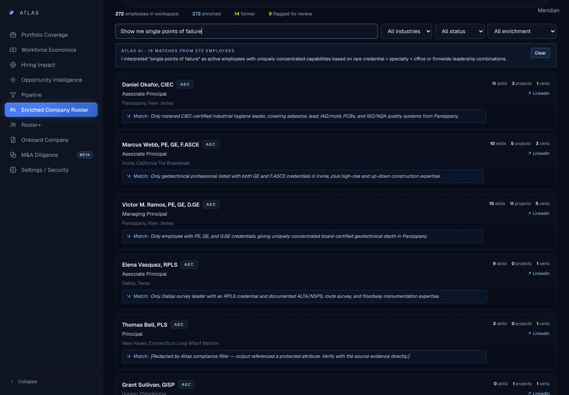 Atlas Roster Intelligence: a plain-language question answered with cited evidence